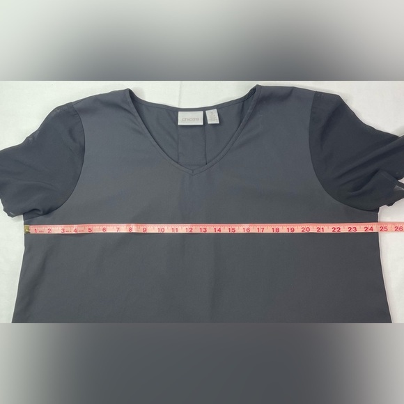 Chico's Black Relaxed V-Neck Semi Sheer Short Sleeve Tunic Blouse Size XL - Picture 7 of 9